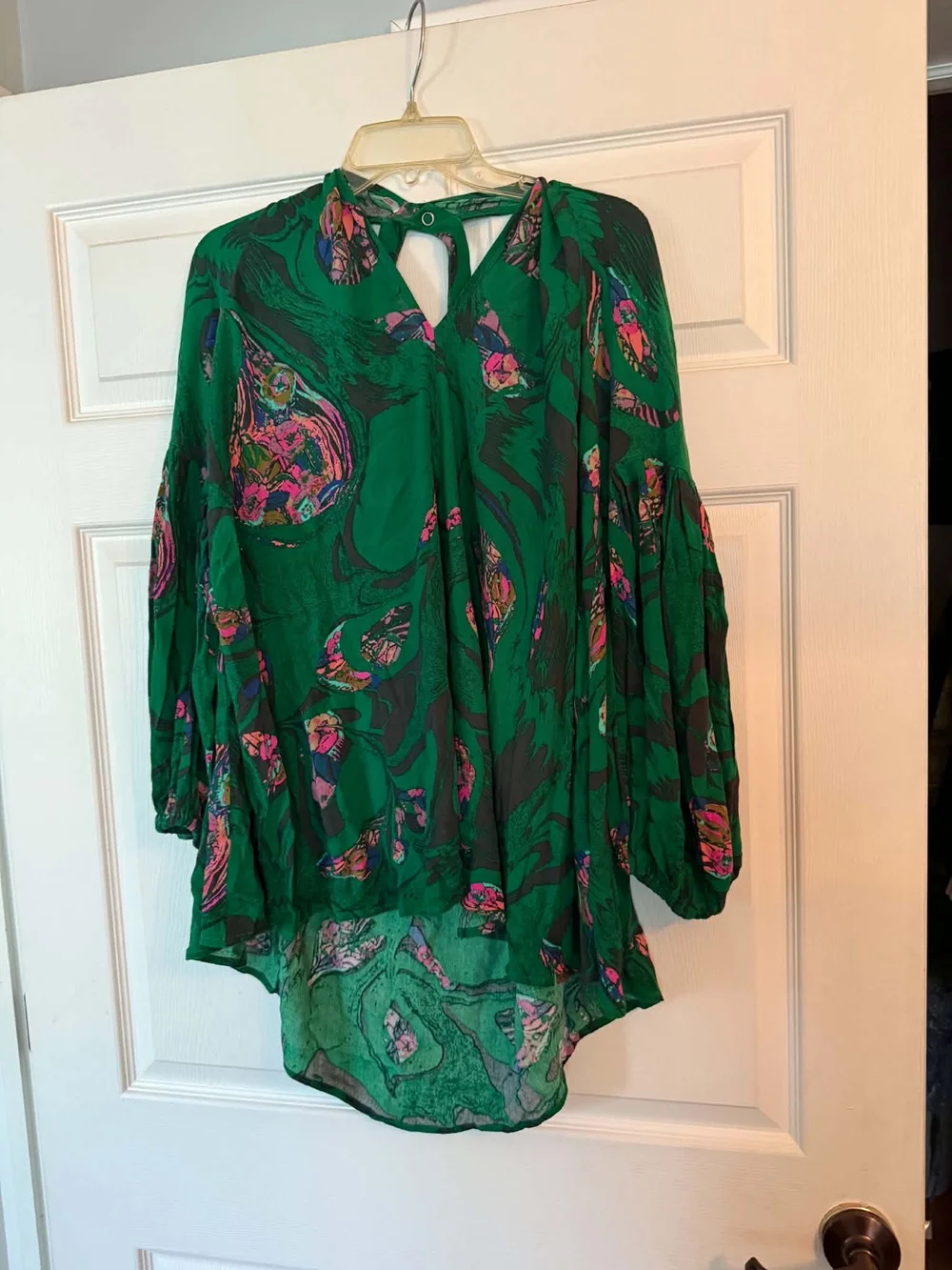 Free People Emerald Green Floral Keyhole Tunic